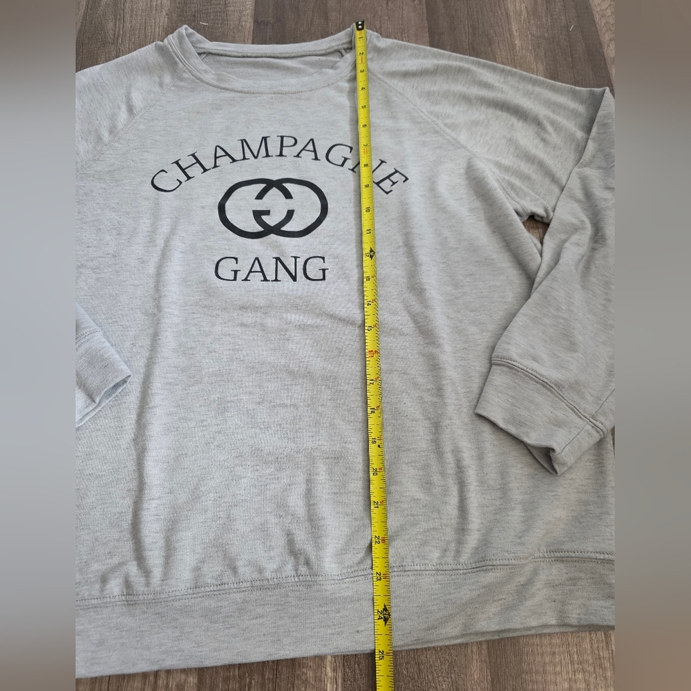 Champagne Gang Long Sleeve Jersey Sweatshirt Henley Wild Fox Grey Bridesmaid Y2k - Picture 3 of 9